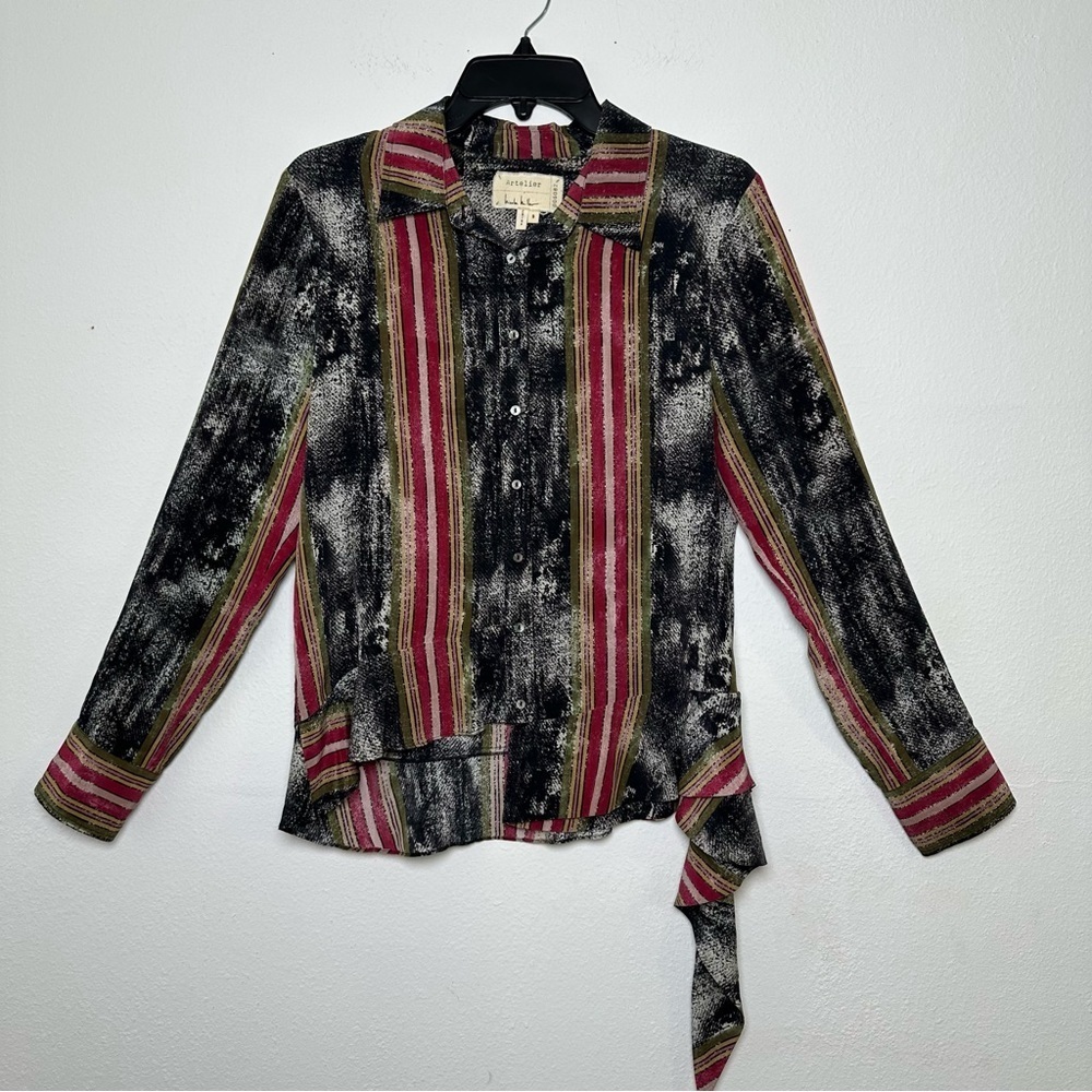 Artelier 100% Silk Nicole Miller Women's Blouse  Multicolored Print In Size S - Picture 2 of 13